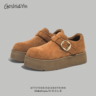 皮带扣休闲百搭单鞋 歌诗茵真皮勃肯鞋 新款 2025秋季 女厚底松糕鞋