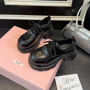 歌诗茵真皮单鞋女2026新款春季英伦风厚底乐福鞋女百搭增高小皮鞋