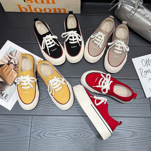 歌诗茵厚底帆布鞋女2026新款春季系带增高鞋百搭休闲板鞋女ins潮