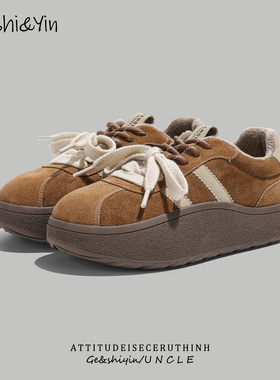 歌诗茵复古德训鞋女2025新款秋冬磨砂绒面厚底松糕休闲鞋百搭板鞋