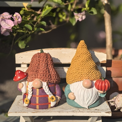 南瓜蘑菇地精树脂装饰精灵摆件户外花园摆件家居装饰