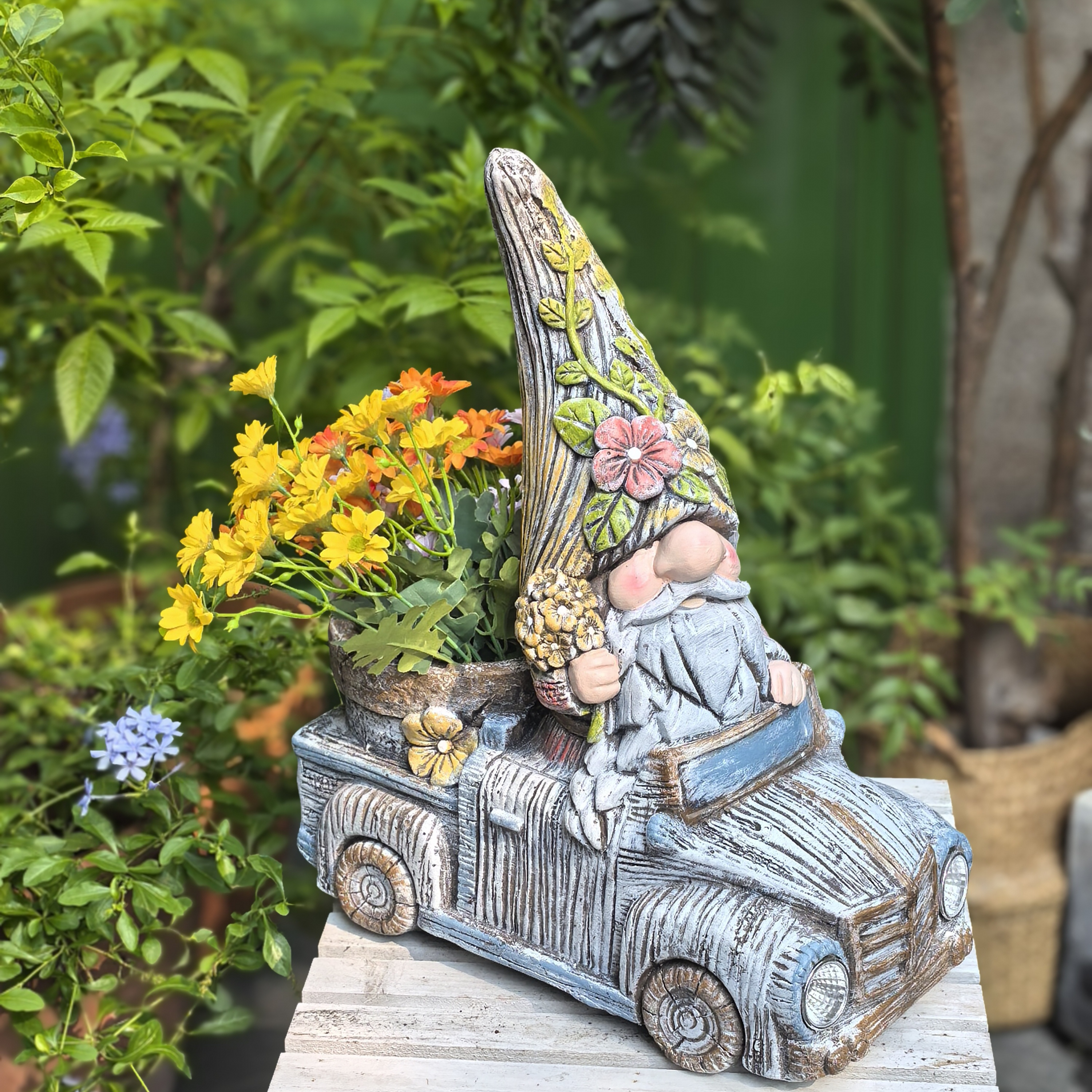 精灵开车太阳能灯氧化镁花园装饰花盆落地摆件透气造景庭院装饰