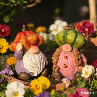 树脂花园南瓜地精小矮人丰收系列摆件身上阳台家居装饰