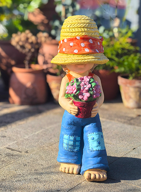 高54cm捧花女孩花园氧化镁装饰摆件户外花园庭院摆件生日礼物