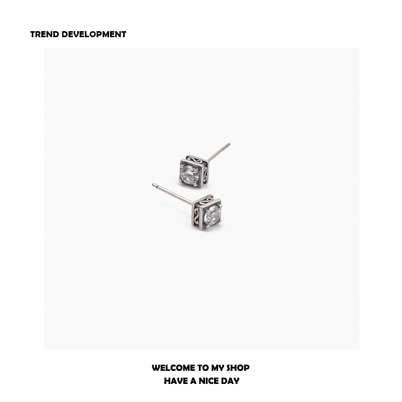 锆石镶嵌通体925银耳钉女