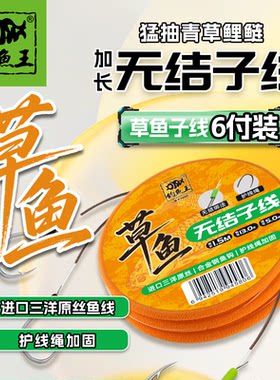 钓鱼王草鱼加长无结子线钩伊势尼双钩正品护线绳湖库大物青草鱼钩