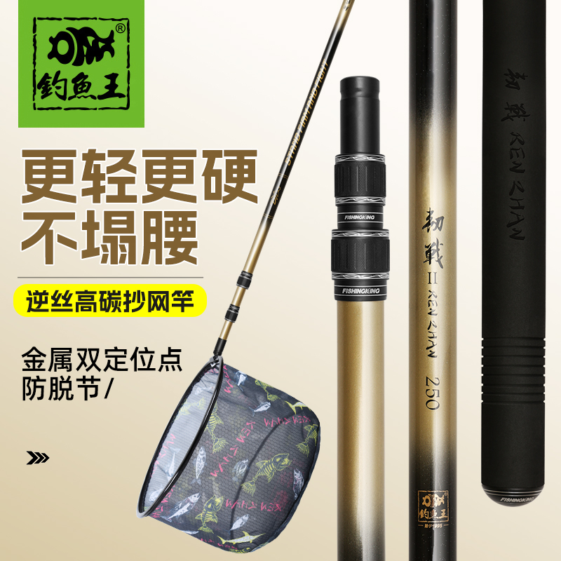 钓鱼王韧战二代大物抄网竿全套碳素捞鱼网兜抄网头伸缩杆操网超轻