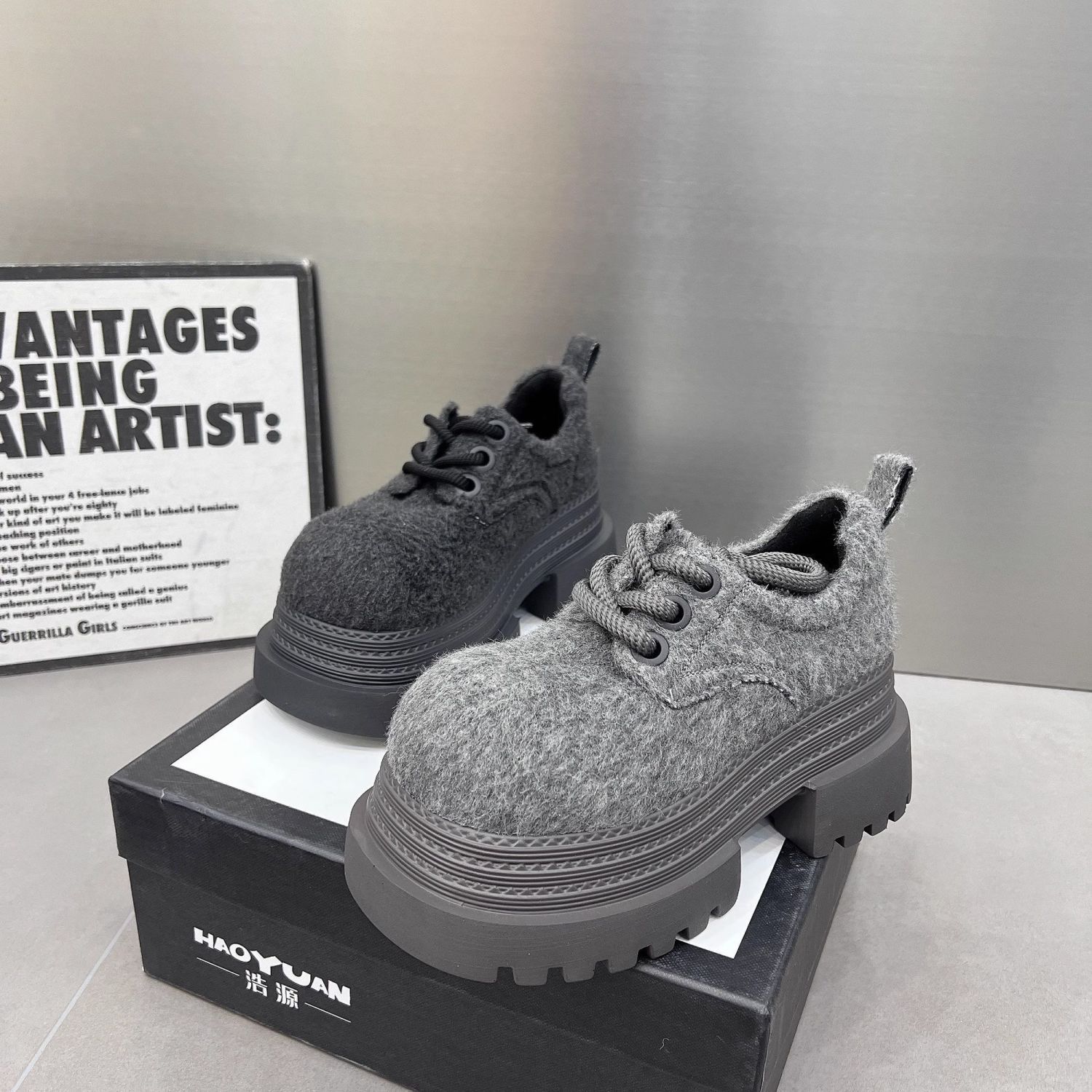 韩版2025加绒英伦风新款厚底保暖圆头冬季百搭小皮鞋毛毛鞋女增高