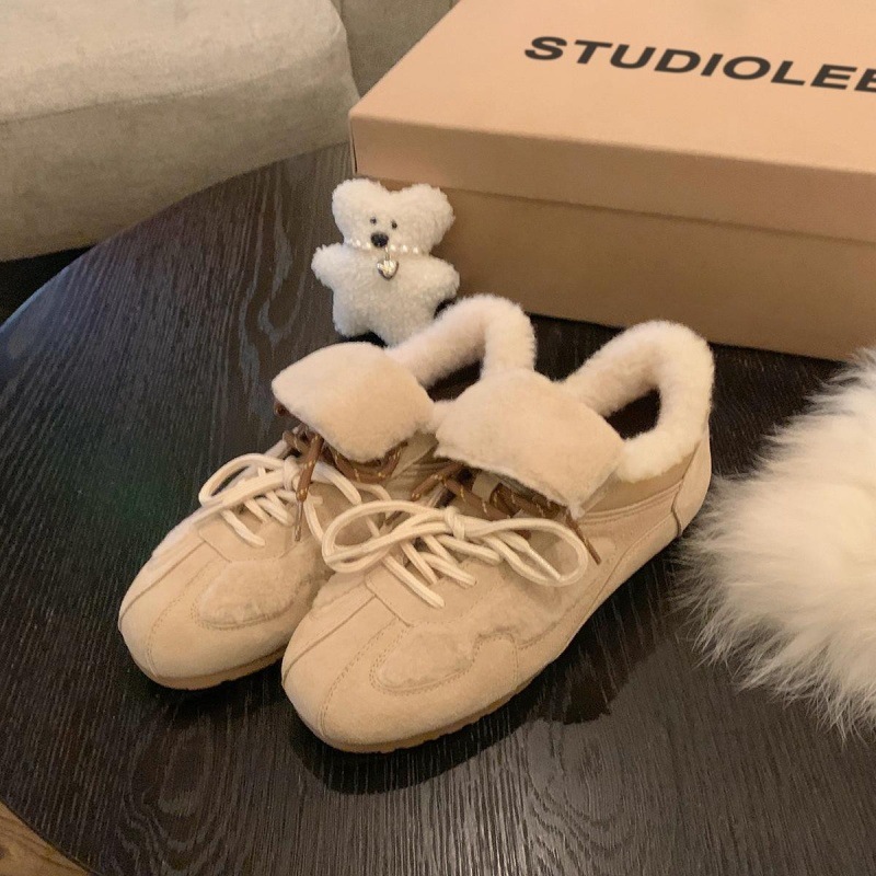 复古软底平底加绒德训鞋女2025冬季新款不累脚毛毛鞋百搭保暖棉鞋