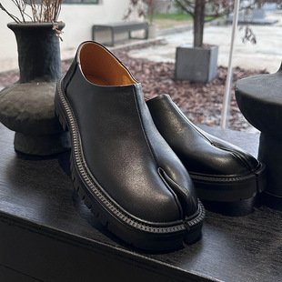 tabi小众设计一脚蹬分趾鞋低帮男女个性套脚马蹄鞋潮猪蹄鞋德比鞋