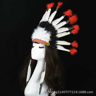 印第安人羽毛头饰六一儿童节舞台表演道具土著野人帽子非洲鼓头饰