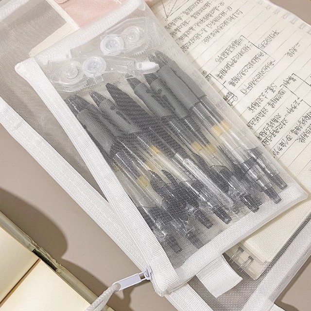 网格透明文件袋网纱拉链收纳学生试卷笔袋办公资料档案袋手提袋