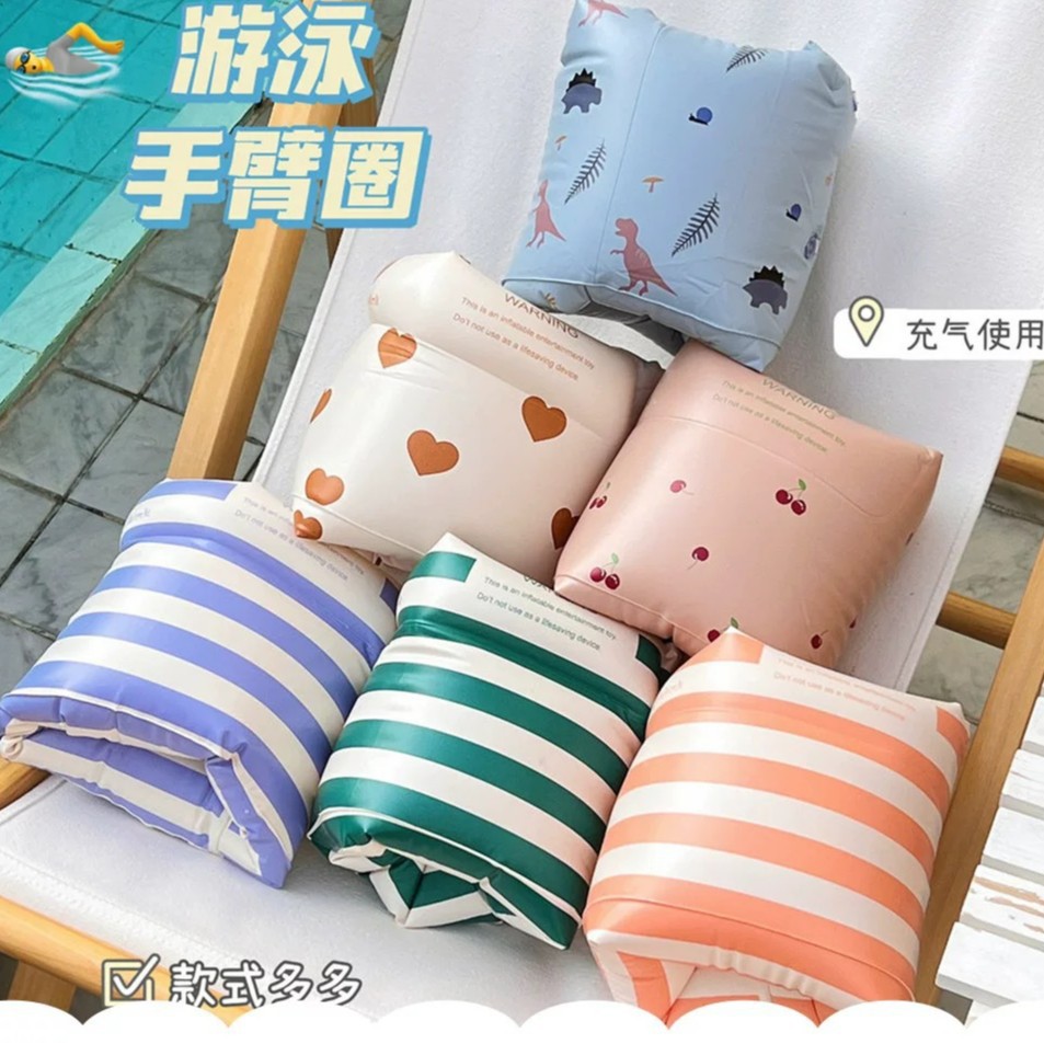 ins复古风可爱儿童手臂圈水袖厚浮力臂圈泳袖游泳装备双气囊