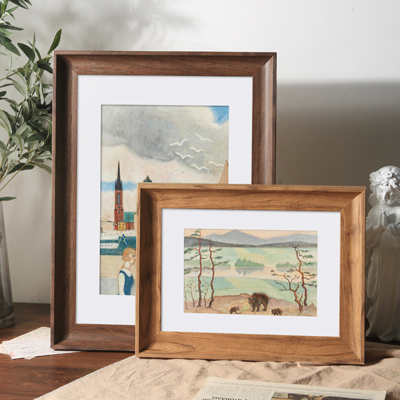 长方形画框挂墙A4a3美式复古正方形相框装裱油画外框字画展示框架