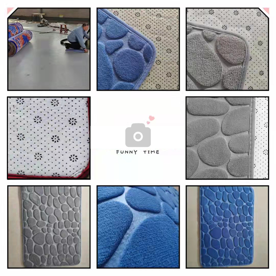 珊瑚绒石头压花地垫入户门垫 纯色简约浴室吸水脚垫加厚海绵地垫