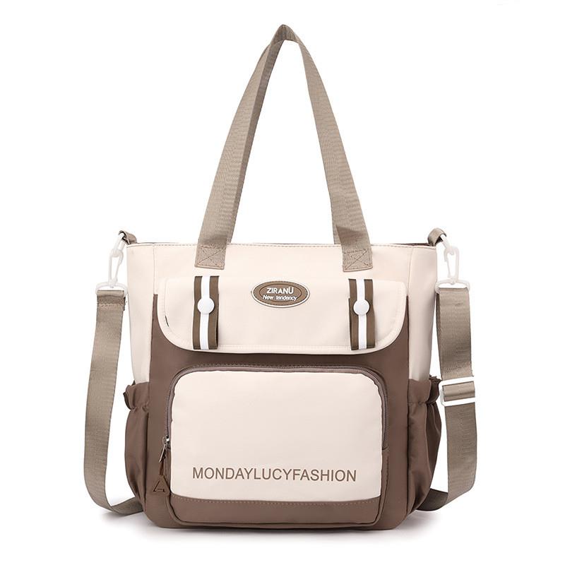 日系ins撞色学生手提袋补习袋 帆布斜挎包初中生大容量上课包包女