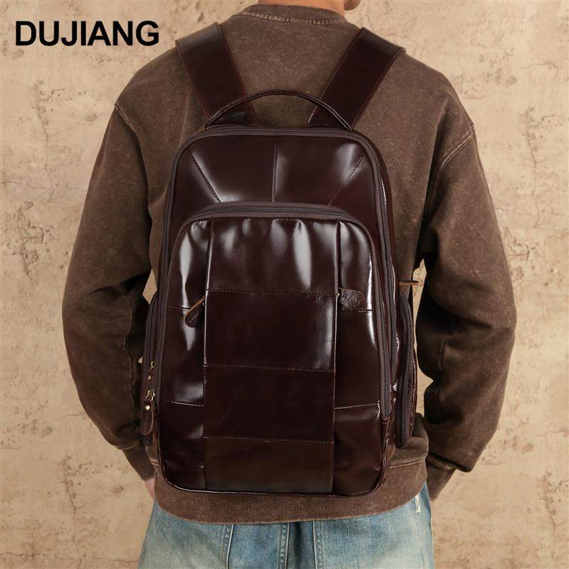 跨境热销油蜡皮商务双肩包通勤休闲男士背包外贸新款真皮包包男包