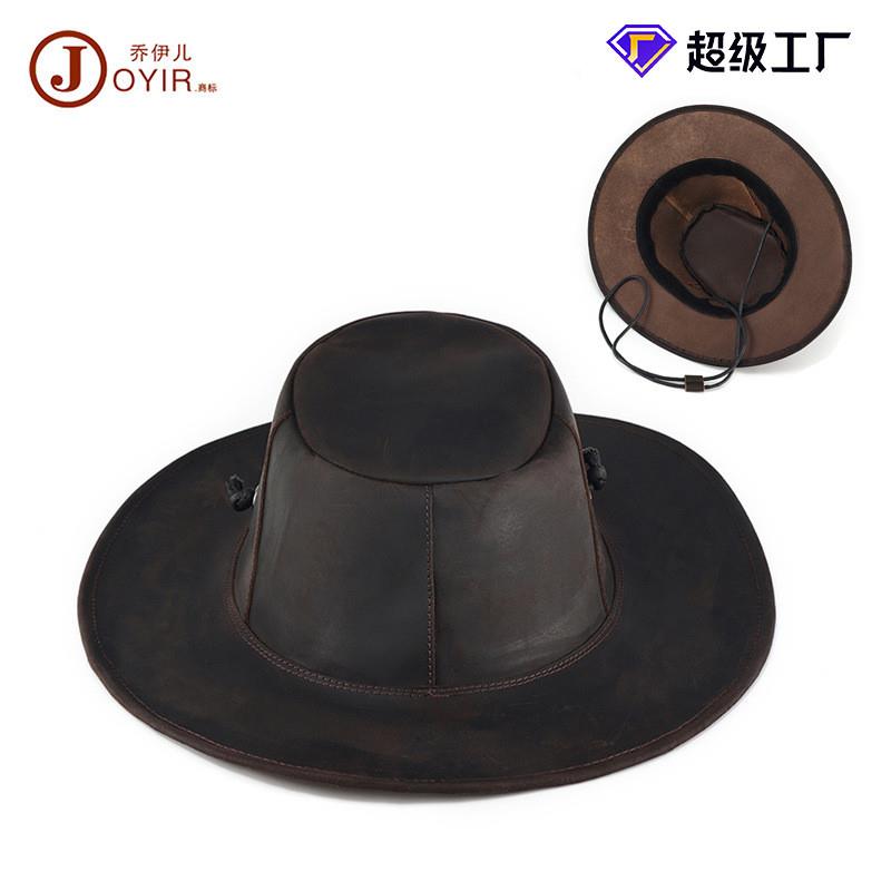 男士西部牛仔帽真皮复古骑士帽个性英伦风爵士帽子户外遮阳帽