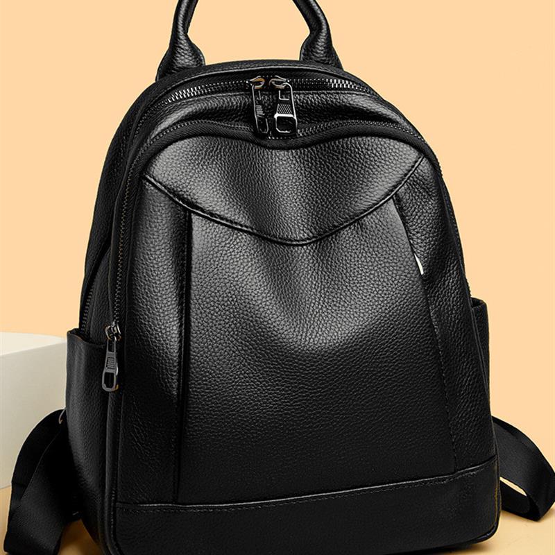 2024女士新款软皮纯色简约休闲双肩包大容量通勤背包袋旅行包