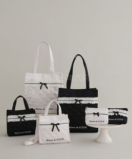玫瑰日代现货maison de fleur法式少女蕾丝花边蝴蝶结绗缝托特包