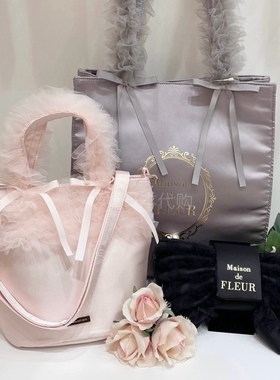 玫瑰日代 现货Maison de Fleur梦幻纱纱蝴蝶结缎面手提斜挎单肩包