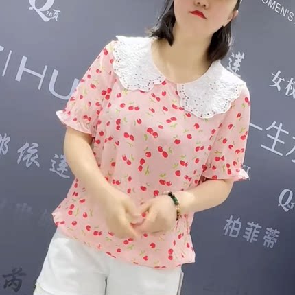 3131女权贵族夏季新款韩版宽松显瘦胖MM大码女装常规款短袖雪纺衫