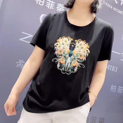 9629芮娜依莲夏季新款韩版宽松显瘦胖MM大码女常规款短袖圆领T恤