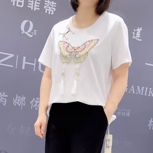 新款 韩版 宽松显瘦胖MM大码 圆领百搭T恤 2024芮娜依莲夏季 女装 短袖