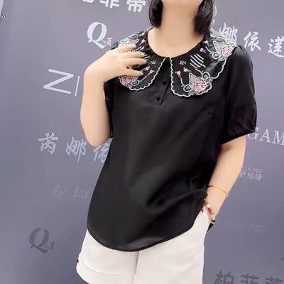 5947芮娜依莲夏季新款韩版宽松显瘦胖MM大码女常规款短袖百搭小衫