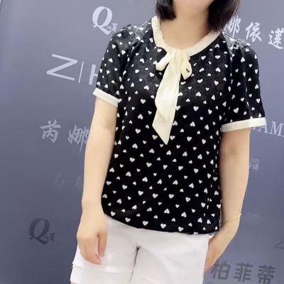 3286女权贵族夏季新款韩版宽松显瘦胖MM大码女常规款短袖波点小衫