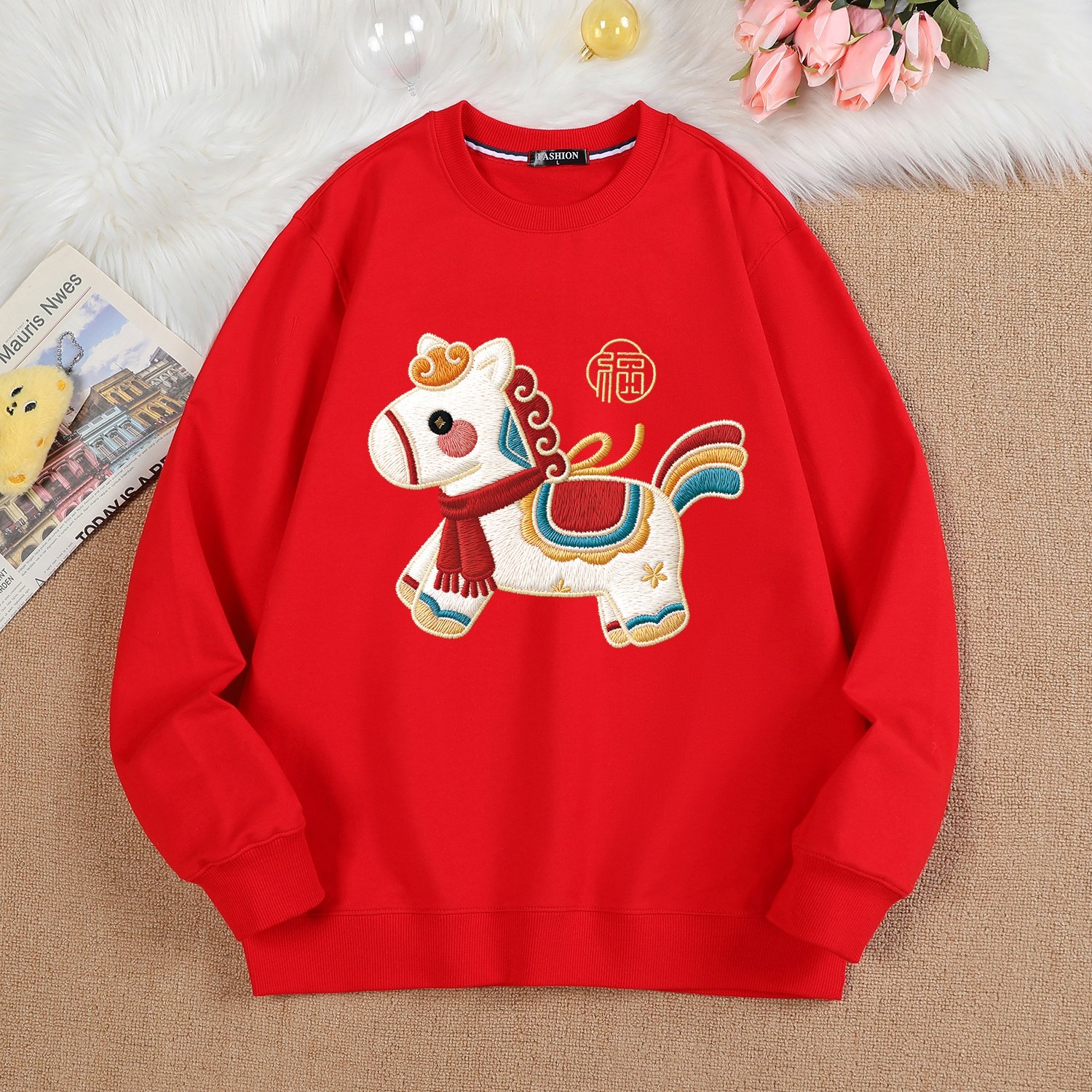 2026款新年红色喜庆卫衣加绒本命年全家福聚会一家三口四口亲子装