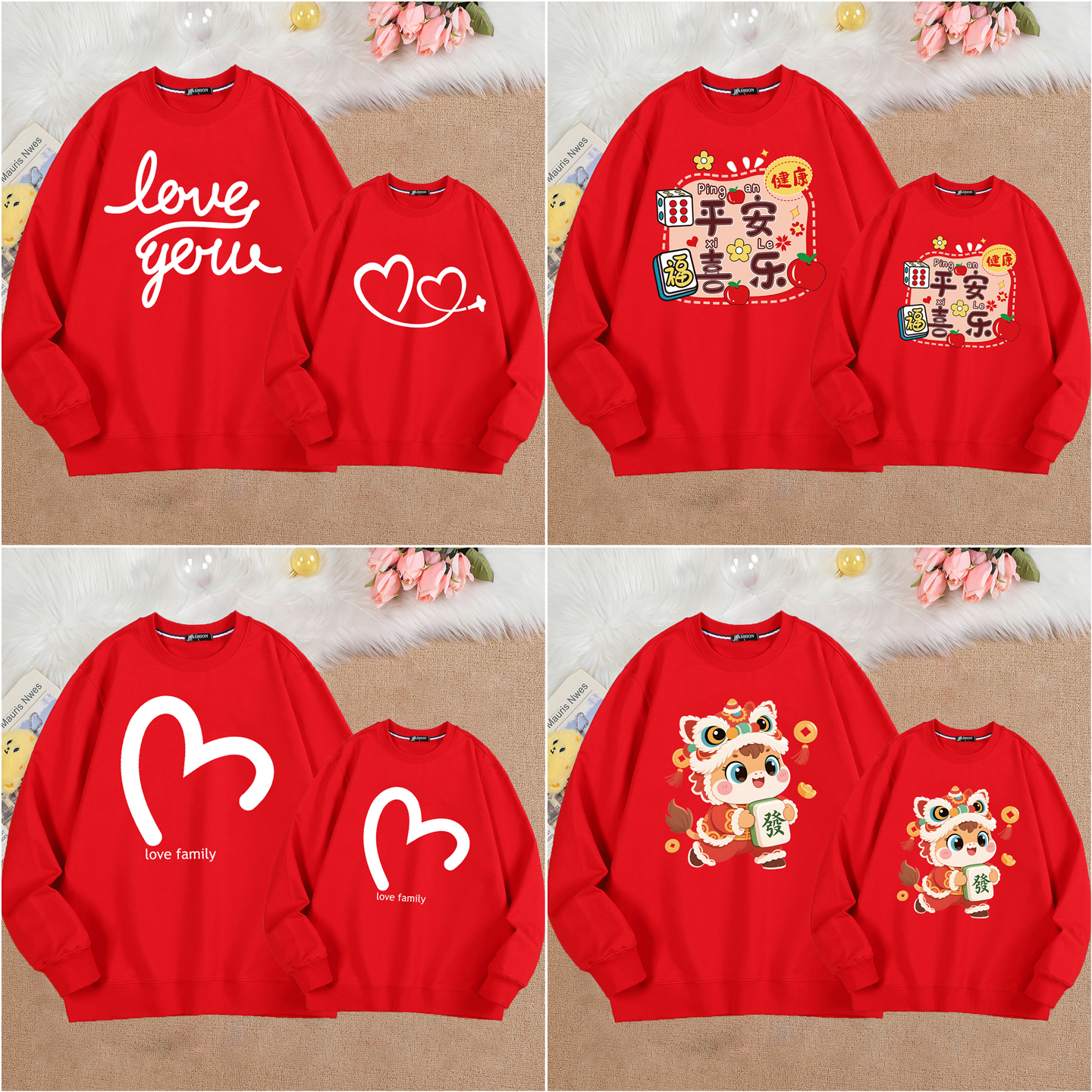 新款秋冬季新年加绒卫衣亲子装