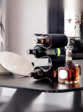 现代简约黑色酒架样板房售楼部品酒主题厨房餐厅桌面饰品装饰摆件