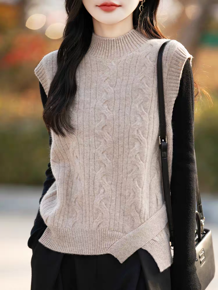 2025秋冬100%纯羊毛背心女无袖半高领马甲贴身针织打底毛衣内搭