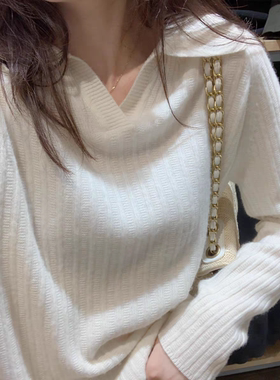 25春秋新款100%羊毛衫女POLO领针织衫宽松显瘦气质羊毛订单衫上衣