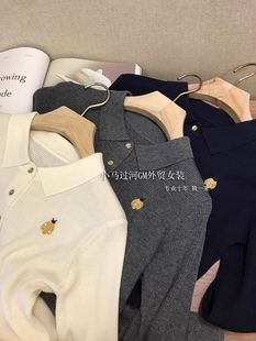 高端春夏法式 女宽松显瘦翻领外套 甲壳虫刺绣POLO薄款 羊毛针织开衫