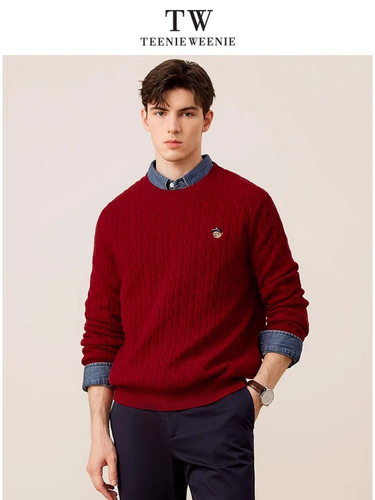 小熊刺绣男装秋冬羊绒衫圆领复古绞花100%羊毛衫宽松大码修身毛衣,男装,针织衫/毛衣,淘宝优惠券,粉丝福利购,淘宝优惠卷