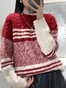秋冬慵懒风本命年女装红色套头毛衣设计感宽松软糯复古针织女上衣