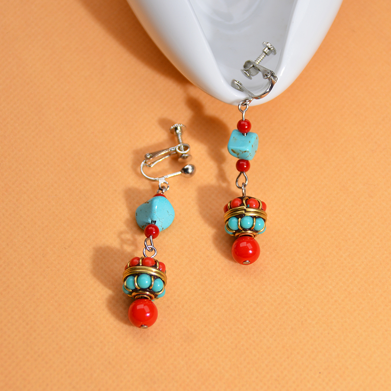 耳环绿松石耳饰藏式藏族民族风耳坠云南饰品藏风少数民族耳夹男女