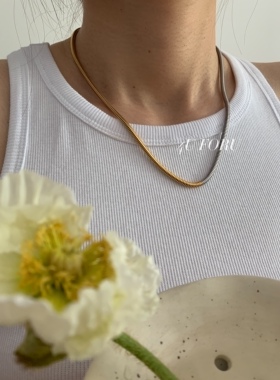 金银撞色渐变蛇骨项链 钛钢镀金