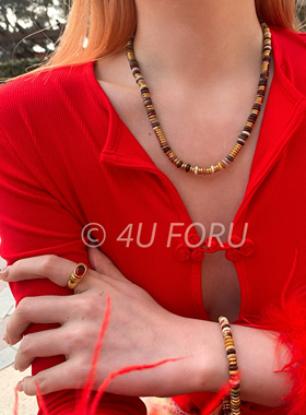 落日飞盘石彩色串珠项链高品质天然石小众锁骨项链手链高级感配饰