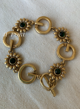 中古风Vintage复古正流行做旧花朵小雏菊镶钻项链女士精致手链女