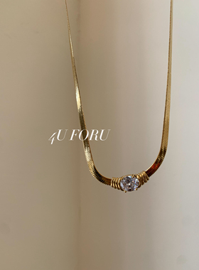 时尚潮流百搭迷人蛇骨项链&彩色锆石拼接项链叠戴个性设计感项链