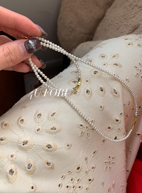 小米珍珠项链颈链锁骨链小众时尚米粒珍珠拼接金碎银子项链