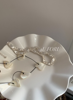 中古Vintage素金拉丝纹理项链小众设计天然贝壳花朵花瓣组合项链