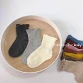 4双宝宝袜子儿童可爱木耳边春秋纯棉不勒腿中筒袜短袜女童韩版 ins