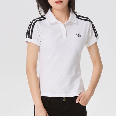 Adidas女翻领修身Polo衫短袖T恤