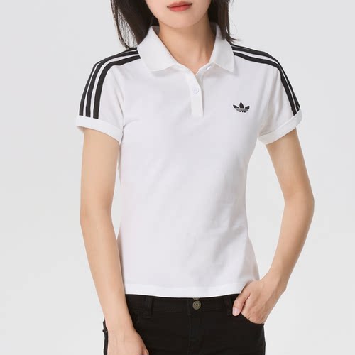 Adidas女翻领修身Polo衫短袖T恤
