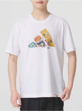 adidas阿迪达斯卡通印花大LOGO白色半袖男装短袖T恤JM6499