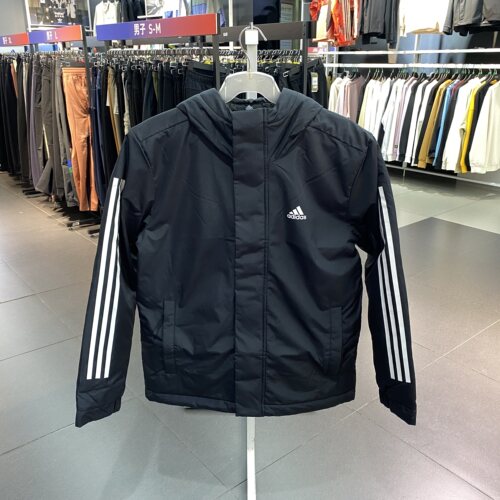 Adidas男子休闲防风连帽棉服外套